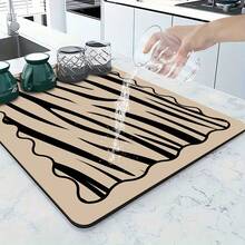 1 pieza Felpudo de cocina súper absorbente y de secado rápido con base antideslizante, apto para barra de café, mesa de comedor - Superficie de fácil limpieza y diseño de secado rápido, se adapta a cocinas modernas o tradicionales, accesorios de barra de café, decoración del hogar con estilo - Estampado de leopardo cálido - Ver 4