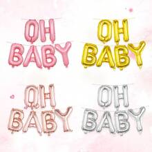 6pcs Oh Baby Balloon Banner Set, Gold, Silver, Rose Gold, Pink, Suitable For Baby Shower Party Photo Props, Photography Backdrop, Gender Reveal Party Decor, Birthday, Cake Table Decor, Baby Room Decoration, Party Supplies - Multicolor - View 3