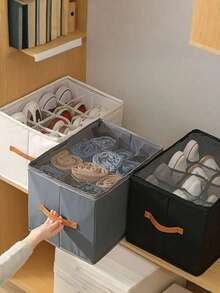 1pc Foldable PVC Transparent Shoe Box With Lid, Available In Gray, Beige And Black, Multifunctional Storage Box For Shoes, Clothes And Miscellaneous Items - View 9