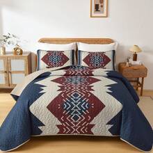 Green Boho Reversible Bedspread Set Queen Size (90"X96").3 Pieces Geometric Print Coverlet With 2 Pillowcases, Soft & Lightweight Textured Microfiber Bedding For All Seasons Perfect Mother's Day Gift & Wedding Home Decor. - 綠色 - 查看 11