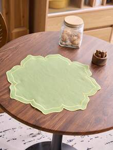 1/2/4/6/12pcs Floral Embroidered Solid Color Round Placemats, Fresh Minimalist Style For Kitchen, Dining Table, Cup, Bowl, Plate Non-Slip Pads, Suitable For Holidays, Parties, Birthdays, Weddings, Dinners, Offices, Coffee Tables, Home Decor, All Seasons, Easter Decor, Easter Gifts, Table Decorations - Green - View 4