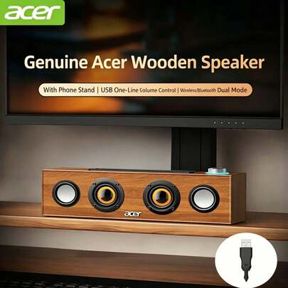 Acer The OKS266 Retro Wooden Bluetooth Speaker Is A Nostalgic Desktop Computer Speaker With High-Fidelity Sound Quality. It Is Compatible With Desktops, Laptops, Mobile Phones, And Tablets, And Features Multi-Mode Connections Via USB/3.5mm/AUX. It Boasts A Classic Design.