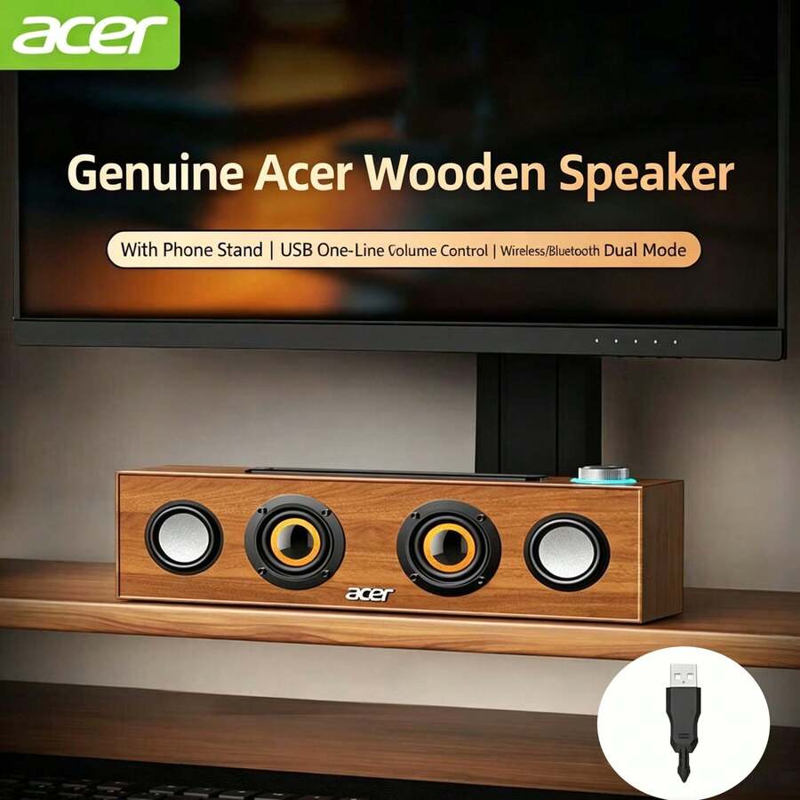 The OKS266 Retro Wooden Bluetooth Speaker Is A Nostalgic Desktop Computer Speaker With High-Fidelity Sound Quality. It Is Compatible With Desktops, Laptops, Mobile Phones, And Tablets, And Features Multi-Mode Connections Via USB/3.5mm/AUX. It Boasts A Classic Design. - View 1