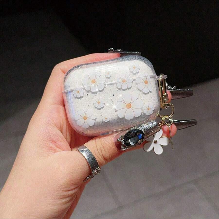 Glitter White Daisy Protective Case Compatible With Apple Charging Case, Scratch-Resistant And Anti-Drop - Clear - View 1