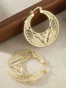 Lightweight Luxurious Hollow Hoop Earrings With Golden Thread, Versatile Earrings Suitable For Women's Festive Occasions And Banquets - Yellow - View 8