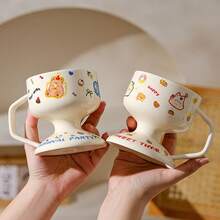 230ml Cute Cartoon Ice Cream Cup, Adorable Dessert Yogurt Ice Cream Cup, Aesthetic Ceramic Coffee Cup Suitable For Breakfast, Picnic, Gift - Multicolor - View 10