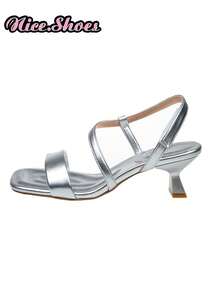 New Summer Open Toe Strap Backstrap Thin High Heel Sandals, Minimalist Elegant Style For Daily, Work, Commute, Available In Black, Silver, White - Silver - View 7