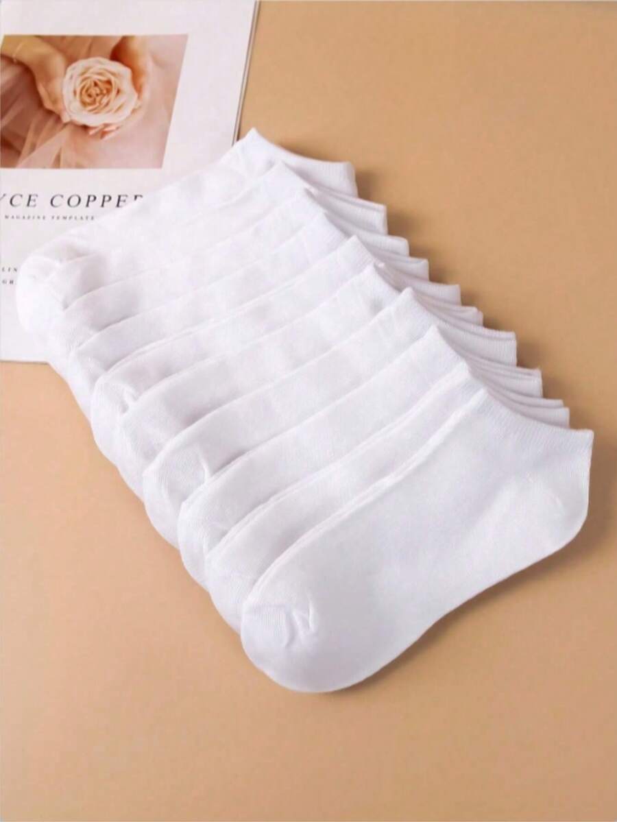 10 pares de calcetines invisibles para mujer, 10 colores - Blanco - Ver 1