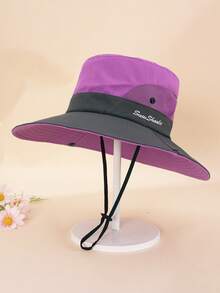 1pc Kids Ponytail Sun Hat, Wide Brim, UV Protection, Suitable For 3-8 Years Old Girls, Beach Bucket Hat - 1PC - View 24
