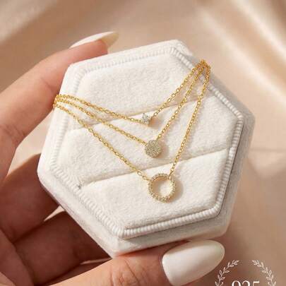 1pc Elegant 3-Layer Round Cross Flower Necklace, 925 Sterling Silver Luxury Choker Necklace, Delicate Jewelry Gift Suitable For Women's Daily And Date Outfit