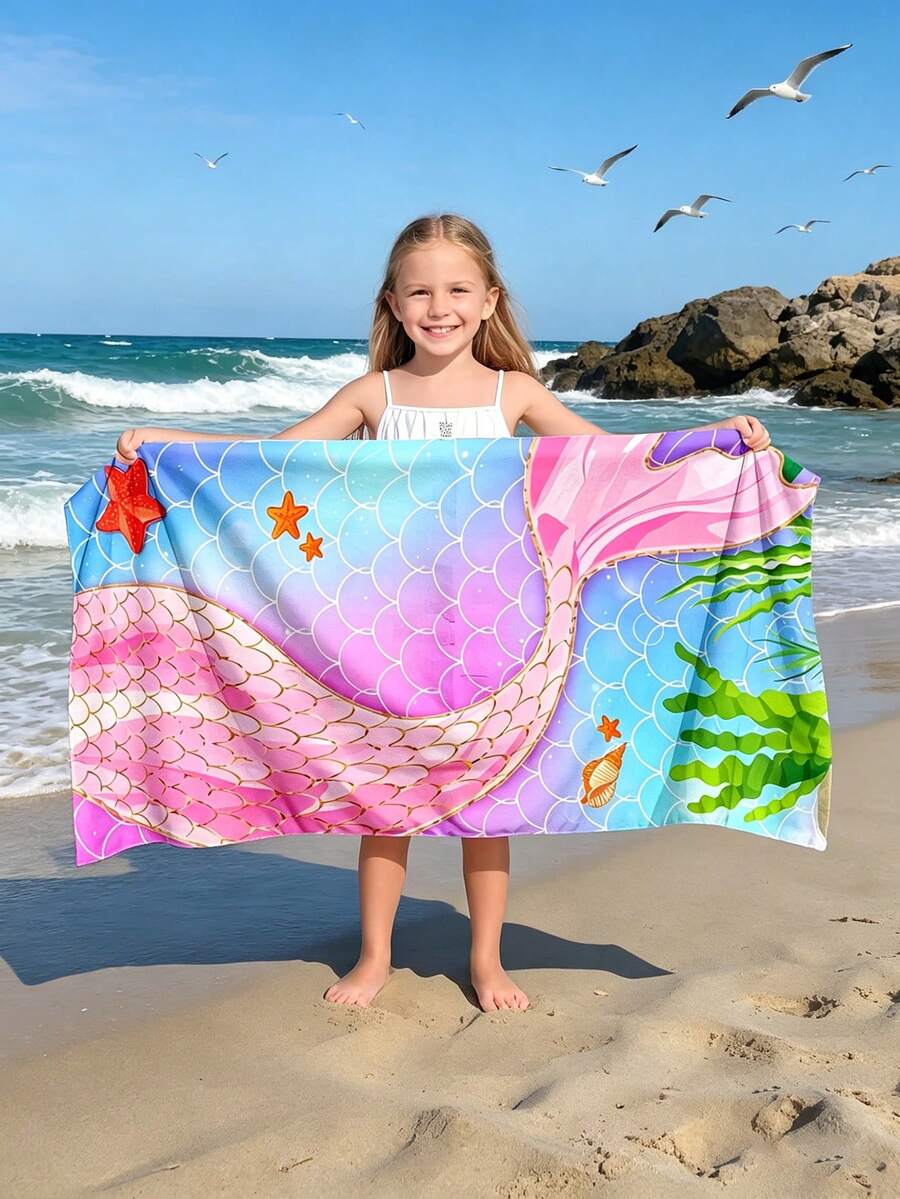 1 Stück Traumhafte Meerjungfrau Kinder Strandtuch, super saugfähige große Stranddecke, geeignet für Strand, Pool, Reisen, Camping, Yoga, in verschiedenen Größen erhältlich - Verschiedenfarbig - Übersicht 1