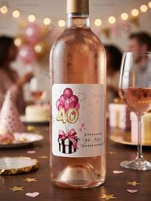2pcs Birthday Wine Bottle Stickers, Champagne Labels, Birthday Theme Self-Adhesive Label Stickers, Suitable For Birthday Party And Celebration Table Decor, Champagne Decoration Labels For Birthday Party, Ideal Gift For Friends, Colleagues And Family - Pink 40 Years Old - View 4