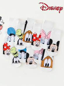 6 Pairs Disney Unisex Ankle Socks - Mickey And Minnie Simple Big Head Cartoon Fun Print - Lightweight Comfortable For Spring Summer - Multicolor - View 4