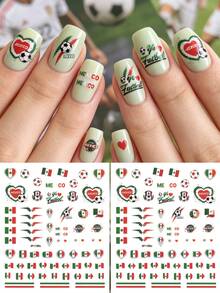 Tiebeauty 2 sets d'autocollants pour ongles thème Coupe du Monde de Football, vert blanc rouge, éléments de drapeau national et de cœur, décalcomanies d'art pour ongles imperméables et longue durée, accessoires à ongles amovibles et DIY - Multicolore - Voir 12
