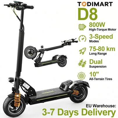 E-Scooter D8 Electric Scooter For Adults With Turn Signals, 500W Motor (800W Peak), 75-80km Range, 48V 18.2Ah Battery, 10" Off-Road Pneumatic Tires, Dual Suspension & Dual Brakes