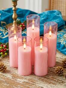 5pcs Flameless Candle Lights Set, With Timer Remote Control, Battery Operated Pink Cup Candles, Suitable For Christmas, Valentine's Day, Mother's Day, Birthday, Gift, Proposal, Wedding, Party, Festival - Pink - View 8