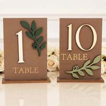 1-10 Elegant Wooden Wedding Table Number Plates With Stands, Decorated With Eucalyptus Leaves, Suitable For Wedding Receptions, Centerpieces, Events And Parties - One Size Fits All - View 9