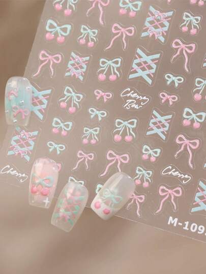 1pc 5D Jelly Kawaii Pink Cherry Nail Art Stickers Cartoon Exquisite Sweet Fruit Self Adhesive Transfer Sliders Nail Art Decor Stickers DIY Decals
