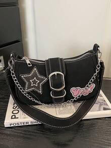 Fashion Star Underarm Bag, New Women's Chain Strap Sweet & Spicy Chic Shoulder Bag - Black - View 8