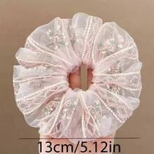 Chinese Style Embroidered Elegant Large Intestine Circle Hair Tie, Niche High-End Organza Hair Accessory - Pink - View 3