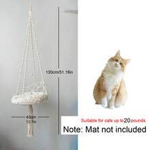 1 chiếc võng treo cho mèo bằng macrame, kiểu Bohemian, giường treo cho mèo, trụ cào móng gắn tường đáng tin cậy, võng đu cho mèo bằng sợi dệt thủ công, phù hợp cho mọi mùa - Không bao gồm đệm. - Màu be - Xem 10