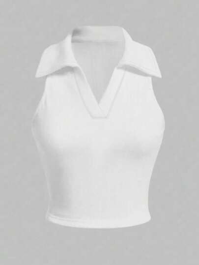 Women's Knit Polo Neck Sleeveless Vest, Soft & Comfortable Stretchy Design, Minimalist Sporty Style, Suitable For Sports, Fitness, Tennis, Ball Sports, Yoga, Golf, Hiking And Other Occasions