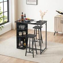 Hodeffior 3 Piece Bar Table Set With 3 Tier Storage Shelves, Space Saving Dining Table And 2 Stools, Kitchen Breakfast Bar Set With Metal Frame For Small Apartment, Dining Room Or Living Room - Black - View 7