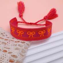 1 buah Gelang Fashion Bohemian dengan Simpul Pita Buatan Tangan, Cocok untuk Hadiah Liburan, Pesta, Perjalanan, dan Pemakaian Sehari-hari - Hot Pink - View 6
