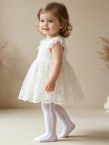 1件装女童/婴幼儿春夏薄款白色连裤袜，侧边爱心装饰，个性化镂空透气网眼袜，休闲百搭舒适亲肤打底裤，适合日常搭配裙子、生日派对、休闲活动、居家放松等场合。 - 白色 - 查看 2