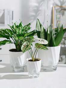 Transparent Double Layer Plastic Flower Pot Self Watering Flowerpot Cotton Rope Watering Small Plant Pot With Injection Port - A - View 6