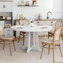Mesa de comedor redonda moderna de 47 pulgadas para 4-6 personas - Base de pedestal de madera, tablero circular que ahorra espacio, mueble resistente para sala y cocina - Marrón/Blanco - Blanco veteado de madera - Ver 1
