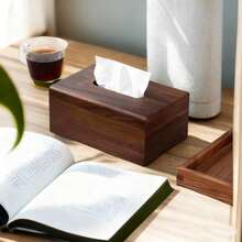 1pc Wooden Tissue Box, Tissue Box Cover, Napkin Holder, Rectangular Tissue Dispenser, Bathroom Tissue Storage Box, Desktop Tissue Rack, Christmas Gift, Home Decor, Bathroom Accessory - Multicolor - View 6