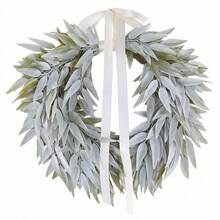 1个，19.69英寸银叶植绒人造花环，配白色丝带PVC仿真植物，四季皆宜，可用于户外花园装饰、前门悬挂、橱窗展示、婚礼、主题派对氛围家居装饰礼品。 - 彩色 - 查看 6