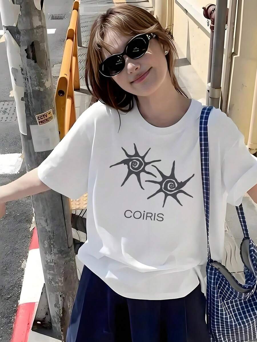 Women's Summer Fashion Short-Sleeved T-Shirt, Versatile Loose-Fitting Round Neck Top - White - View 1