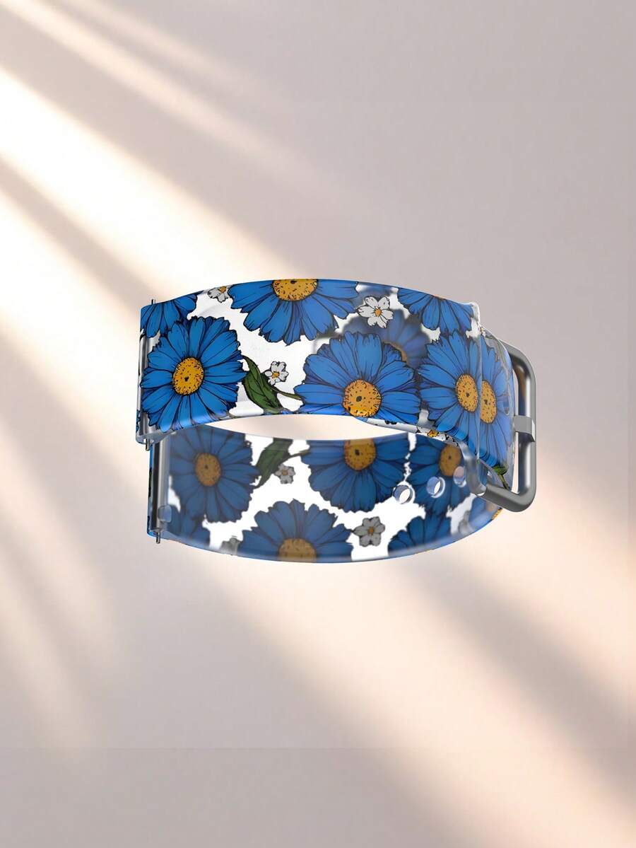 1pc Semi-Transparent 20/22mm Universal Watch Band Compatible With Samsung, Honor Smartwatches - Silicone Strap With Blue Daisy Pattern, Compatible With Huawei GT2/GT3, Watch 3/Galaxy Watches, Perfect Gift For Daily, Holiday, Birthday And More - Suitable For All Ages - Multicolor - View 1