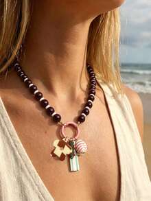 1 chiếc vòng cổ hạt cườm phong cách Bohemian châu Âu và Mỹ với mặt dây chuyền hình thánh giá hoa, vòng cổ mùa hè dành cho nữ. - vòng cổ hình cánh hoa đính hạt thủ công bằng acrylic - Xem 7