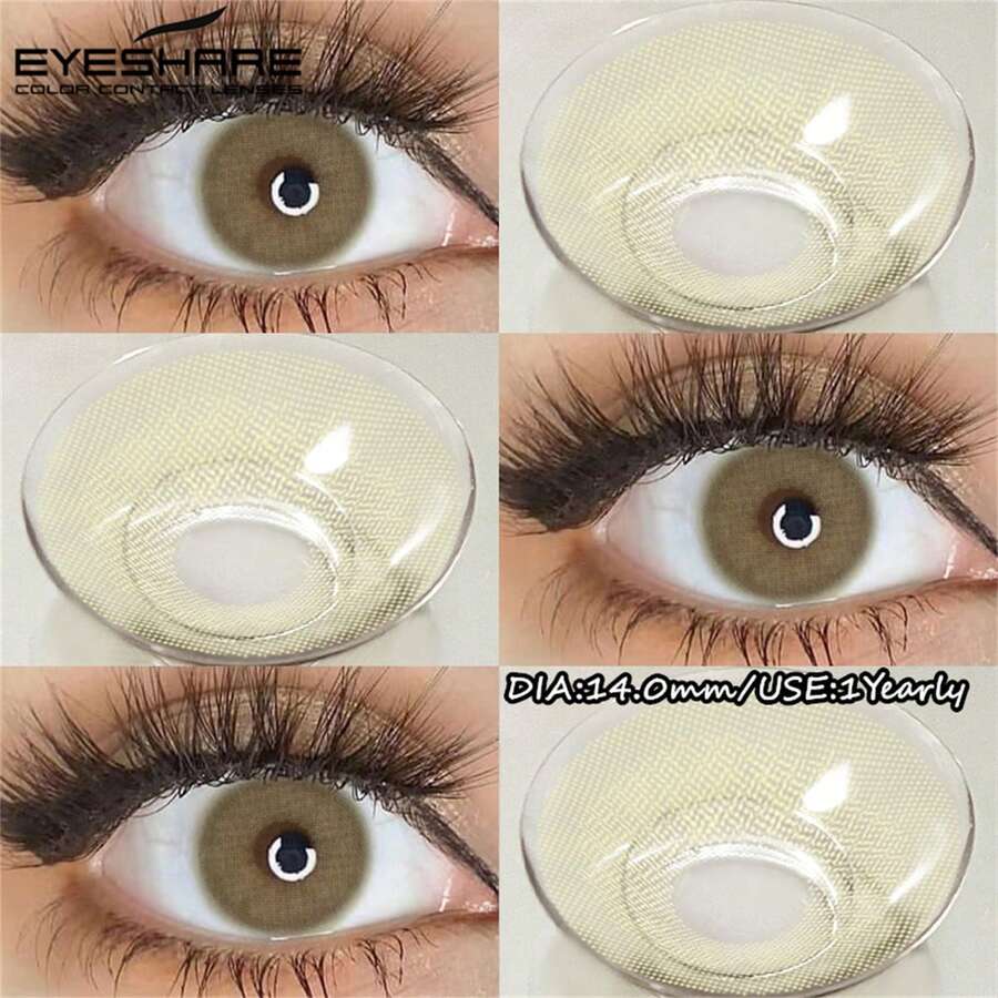 EYESHARE 1 Cặp Kính Áp Kính Màu Nâu Tự Nhiên, Mắt Xám, Màu Đồng Tử Đẹp, Dành Cho Mắt Xanh Dương, Kính Áp Kính Hàng Năm, 14.0mm
