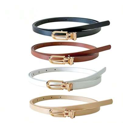 Women's Needle Buckle Thin Waist Belt, Classic PU Leather Solid Color Retro Decorative Simple Casual Jeans Belt, Suitable For Daily Life