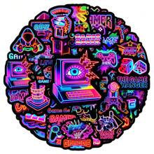 50 piezas Pegatinas de grafiti de juegos de neón de dibujos animados, calcomanías creativas para tableta, cuaderno de bocetos, decoración de espejos, suministros de scrapbooking - 50 juegos de neón - Ver 6