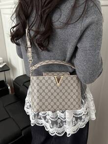 Bolso de mano elegante con diseño de letra 2026 Niche, nueva bolsa de hombro y bandolera de moda y estilo para mujeres - Beis - Ver 6