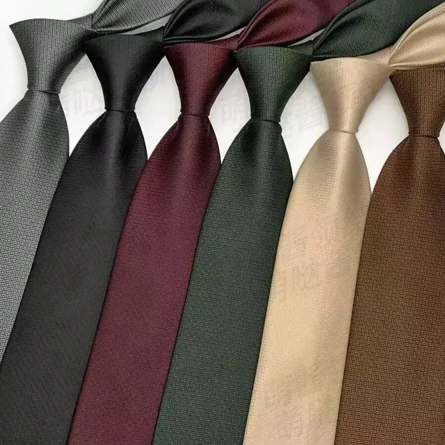 1pc Men's Solid Color Casual Necktie, Polyester Fiber, Burgundy/Black, Versatile For Streetwear, Workplace, All Seasons - Multicolor - View 1