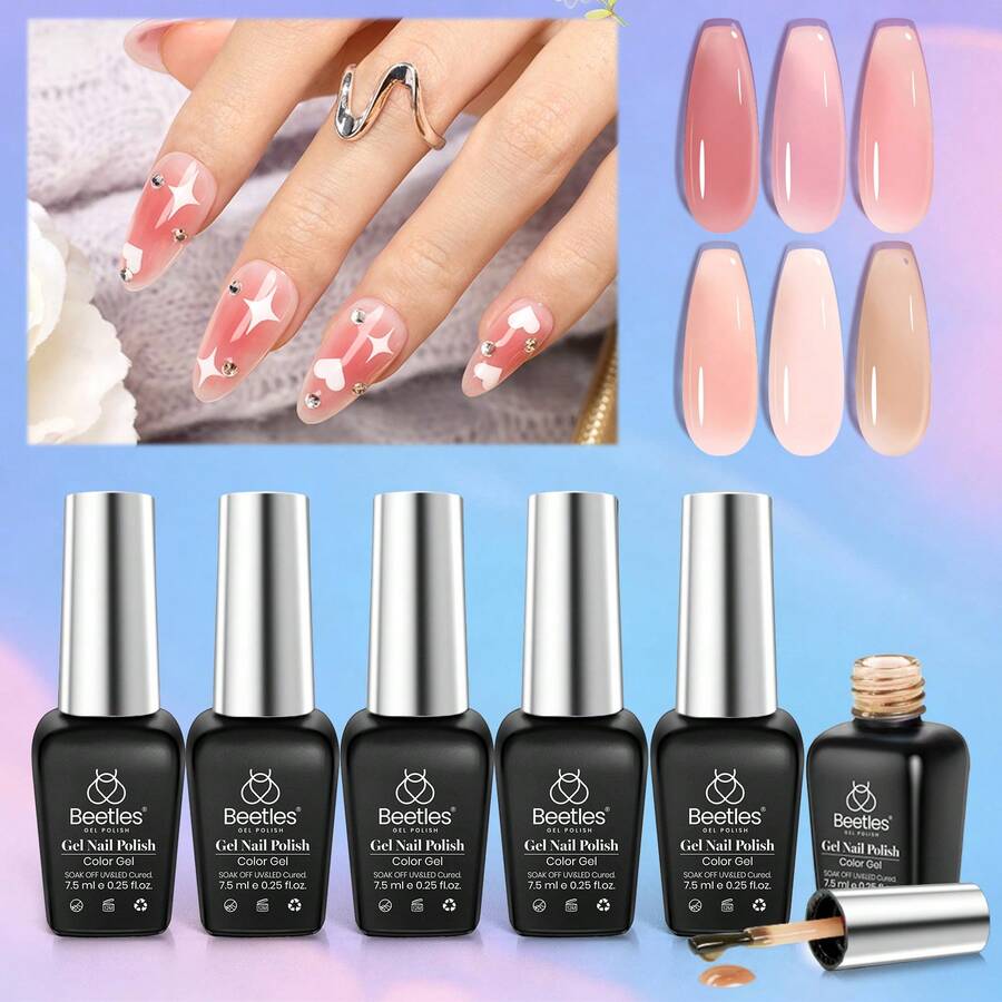 Beetles Nude Gel Nail Polish Set - 6 Colors Nude Pink Brown Neutral Jelly Gel Polish Kit - Drunken Rose - View 1