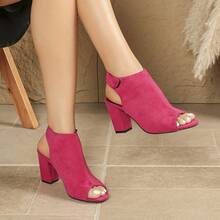 Women's Chunky Heel Sandals, Fashion Versatile Sandals - Hot Pink - View 6