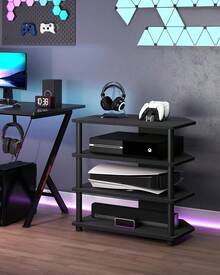 4-Tier Game Console Stand, Media Table With Open Storage, Small Entertainment Stand For Living Room Bedroom, Holds TV Up To 32" - Gỗ đen - Xem 1