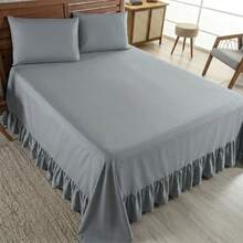 Laila Queen Size 400 Thread Count Quilt Set With Ruffle, 3 Pieces, Micropercal - Grey - View 3