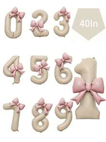 2 peças de balões de folha de número oversized de 40 polegadas em branco creme com laço rosa, adequados para decoração de festa de aniversário, celebração de aniversário, decoração de quarto, decoração de festa, decoração de casamento - Ver 5