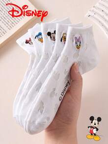 Disney 5双/1包 迪士尼刺绣男士短袜，礼品装，夏季袜，米妮、唐老鸭、黛丝卡通刺绣袜，男女通用，新奇舒适透气时尚袜，白色袜子 - 彩色 - 查看 4