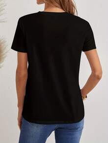 New Women's Fashion Casual V-Neck T-Shirt - màu đen - Xem 2