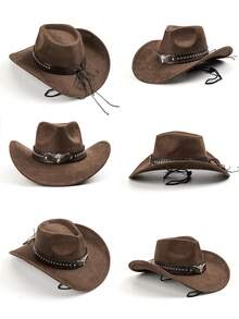 1pc Women's Faux Suede Felt Hat, Rivet Leather Belt Decoration Hat Band, Casual, Daily Wear - Top Hat 1 - View 3
