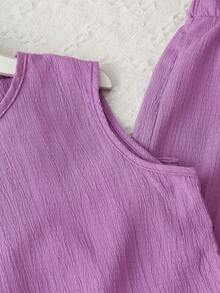 Bộ đồ đôi 2 món màu tím họa tiết thường ngày cho bé gái - Áo tank top không tay lưng họa tiết bướm + Quần ống rộng họa tiết bướm bên hông, bộ đồ mùa hè thoải mái và thoáng khí. - Màu tím - Xem 8